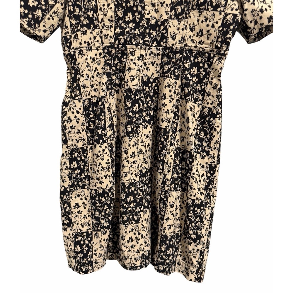 Anthropologie Ruffled Puff Sleeve Floral Smocked Dress   Tan/Black Womens Size 8 - Picture 6 of 12